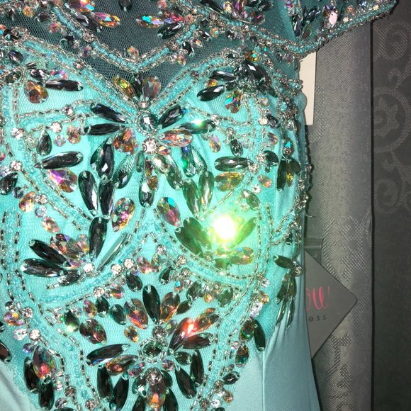 Backless Sleek Sexy  Prom Dress, Size 2, High Neck S/S Mermaid Sequin Put a Slit - Picture 4 of 13